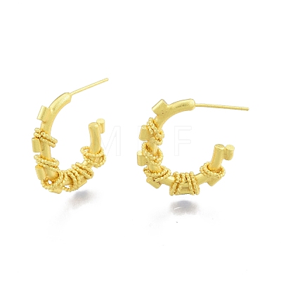 Brass Ring Beaded Stud Earrings EJEW-G322-16MG-1