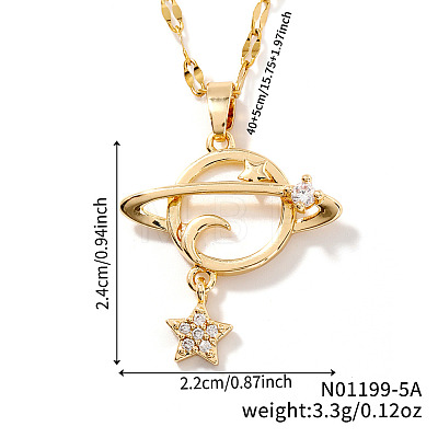 Stylish and Simple Brass Clear Cubic Zirconia Star Moon Planet Pendant Necklaces for Daily Wear OT4703-1-1