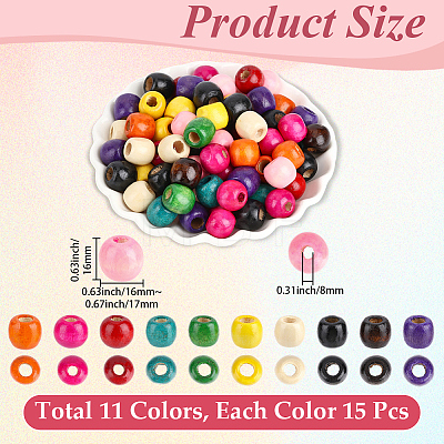 165Pcs 11 Colors Dyed Natural Maple Wood Beads WOOD-PA0001-61B-1