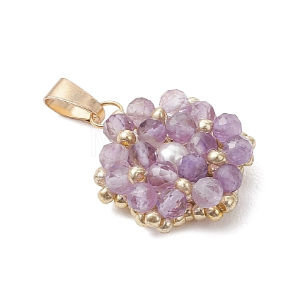 Natural Amethyst Faceted Round Cluster Flower Pendants PALLOY-MZ01197-07-1