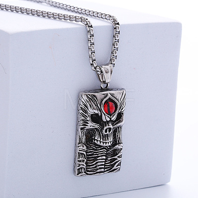 Vintage Hip-hop Stainless Steel Skull Red Evil Eye Pendant Necklaces for Men HR1358-1