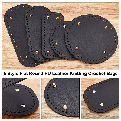   5Pcs 5 Style Flat Round PU Leather Knitting Crochet Bags Nail Bottom Shaper Pad DIY-PH0009-52-1