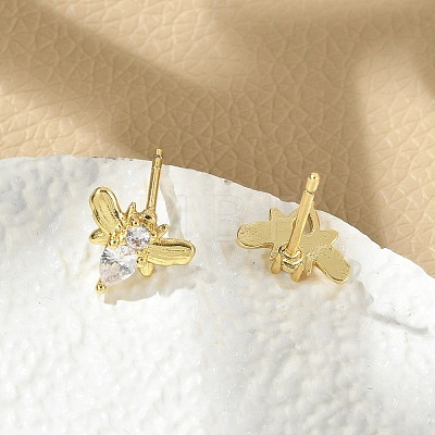 Brass Micro Pave Clear Cubic Zirconia Stud Earrings EJEW-R016-26G-11-1