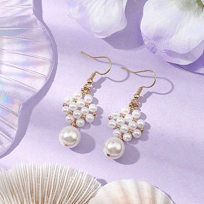 Shell Pearl with Brass Dangle Earrings for Women EJEW-TA00557-1