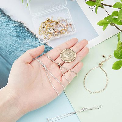  12Pcs 3 Colors Brass Box Chain Slider Bracelet Making KK-NB0001-79-1