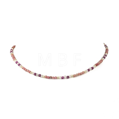 Natural Rhodonite Faceted Round Beaded Necklaces NJEW-JN06430-04-1