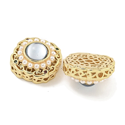Brass with ABS Imitation Pearl with Resin with Clear Cubic Zirconia Charms Charms KK-Q820-34G-1
