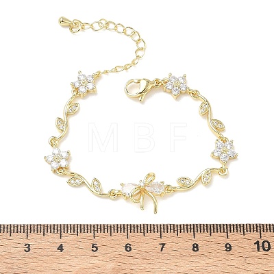 Brass Micro Pave Cubic Zirconia Link Chain Bracelets for Women BJEW-C156-04E-04G-1