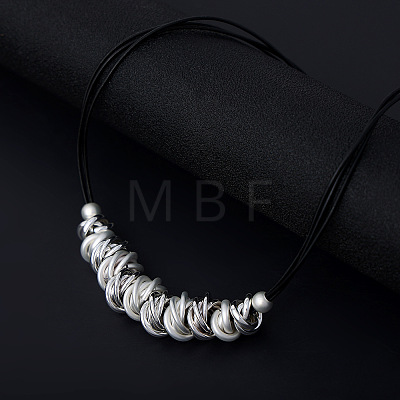 Brass and Iron Multi Ring Pendant Black Waxed Cord Necklaces for Women FS-WG5AD10-02-1