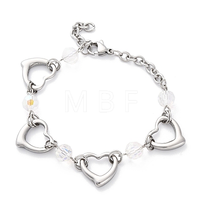 201 Stainless Steel Heart Link Chain Bracelets BJEW-B078-177P-02-1