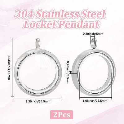 2Pcs Stainless Steel Locket Pendants STAS-BBC0010-31B-1