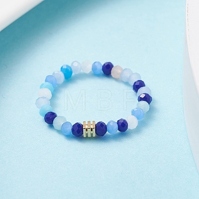 Glass Beaded Stretch Finger Ring with Cube for Women X-RJEW-JR00431-1