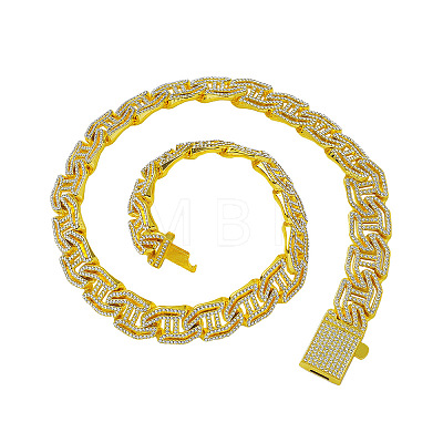 Zinc Alloy Full Crystal Rhinestone Cuban Link Chain Necklaces for Women Men FS-WG48DDB-03-1
