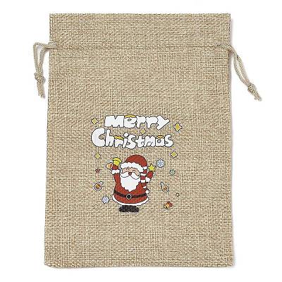 Christmas Printed Burlap Packing Pouches Drawstring Bags ABAG-Q053-02B-07-1