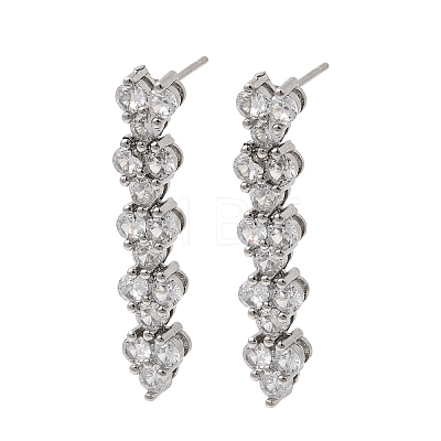 Flat Round Brass Micro Pave Clear Cubic Zirconia Stud Earrings EJEW-H180-12P-1