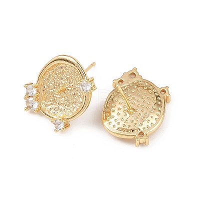 Brass Micro Pave Clear Cubic Zirconia Flat Round Stud Earring Findings KK-H524-08G-1