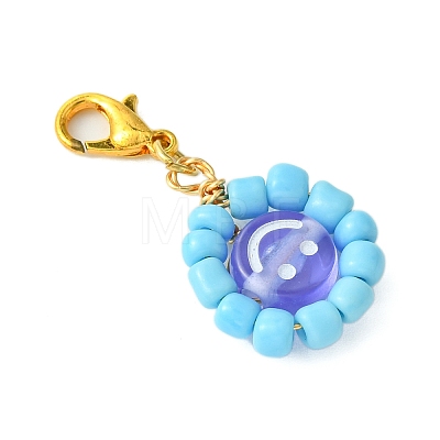 Flat Round with Smiling Face Glass Seed Pendant Decorations HJEW-MZ00092-1