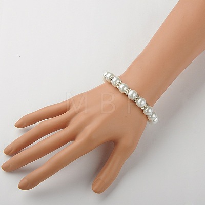 Glass Pearl Beads Stretch Bracelets BJEW-JB01344-01-1
