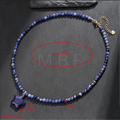 Bohemian Natural Lapis Lazuli Star Pendant 4MM Round Dyed Synthetic Turquoise Beaded Necklaces LS-FI0922-2-1