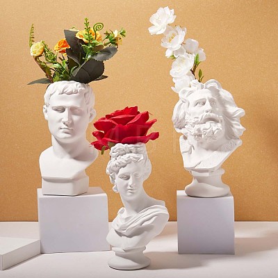 Greek Roman Style Statue Flower Pot Greek Head Planter Resin Succulent Planter Vase Makeup Brushes Container Pen Holder for Home Office Decoration ( 165*110MM ) JX094A-1