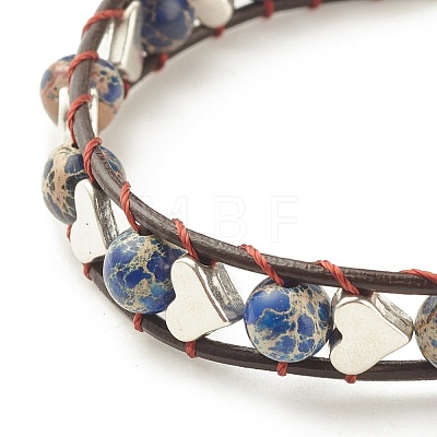 Natural Imperial Jasper(Dyed) Beaded Bracelet with Alloy Heart BJEW-JB08173-1