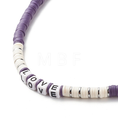 Polymer Clay Heishi Beaded Necklace with Word Love for Women NJEW-JN03790-1