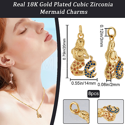 8Pcs Brass Micro Pave Cubic Zirconia Pendants KK-BBC0014-40-1