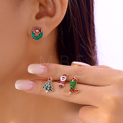 Christmas Theme Alloy Enamel Stud Earrings LS-EJEW-B068-02KCGG-03-1