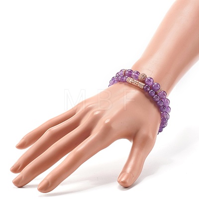 Natural Amethyst Round Beads Stretch Bracelets Set BJEW-JB06980-02-1