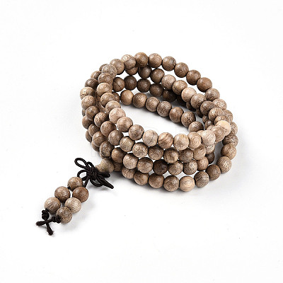 Wrap Style Buddhist Jewelry Camphorwood Round Beaded Bracelets or Necklaces BJEW-R281-37-1