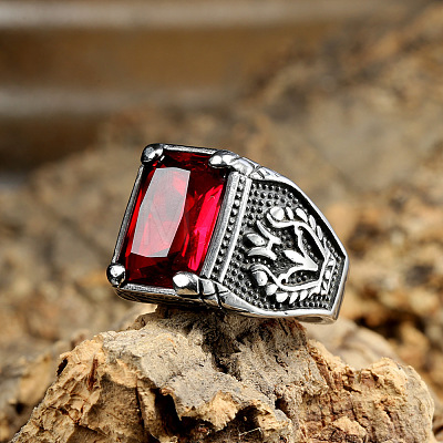 316L Stainless Steel & Cubic Zirconia Men's Vintage Carved Finger Rings FS-WG82D33-03-1