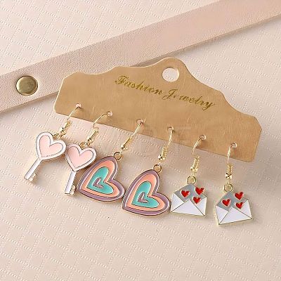 3 Pairs Easter Zinc Alloy Enamel Dangle Earrings FS-WG6F3D6-07-1