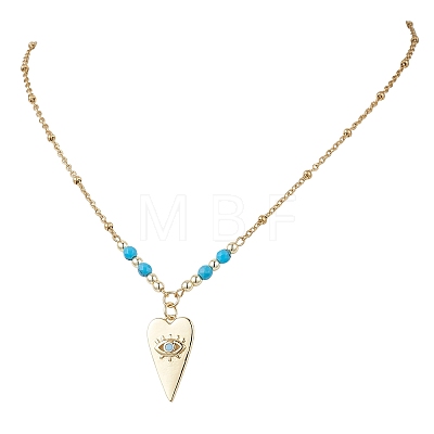 Brass Pave Cubic Zirconia Evil Eye Heart Pendant 304 Stainless Steel Satellite Chain Necklaces for Women NJEW-JN05803-01-1