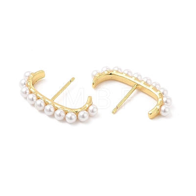 ABS Imitation Pearl Beaded C-shape Stud Earrings EJEW-P213-15G-1
