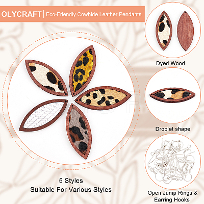 Olycraft 10Pcs 5 Style Eco-Friendly Cowhide Leather Big Pendants FIND-OC0001-89-1
