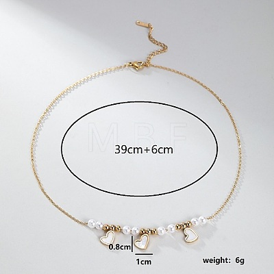 Stainless Steel Heart Bib Necklace with Imitation Pearl Beaded Chains for Women TT5673-1
