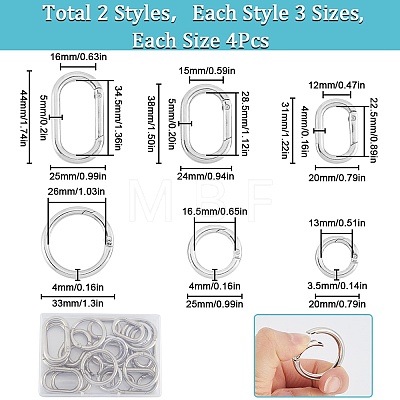 24Pcs 6 Styles Zinc Alloy Spring Gate Rings FIND-SP0001-11-1