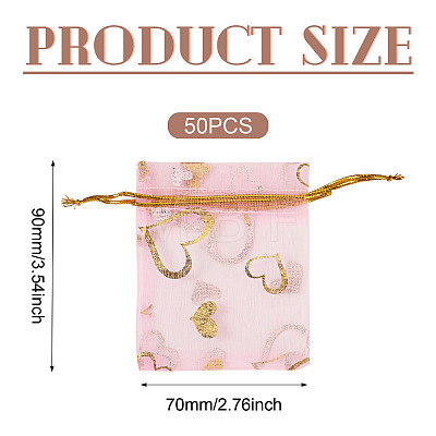 50Pcs Heart Printed Organza Bags OP-TADJ0001-01B-1
