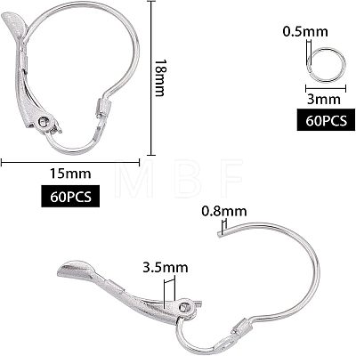 Unicraftale 304 Stainless Steel Leverback Earrings Findings & Open Jump Rings STAS-UN0013-33-1