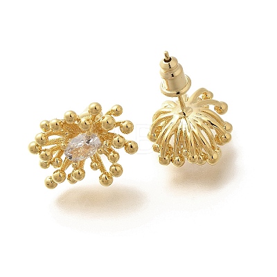 Brass Micro Pave Clear Cubic Zirconia Stud Earrings EJEW-A121-06G-1