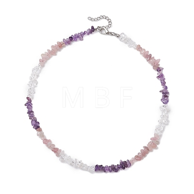 Natural Rose Quartz & Quartz Crystal & Amethyst Chip Beaded Necklaces NJEW-JN05099-04-1