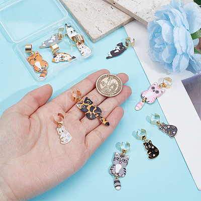 12Pcs 12 Styles Cat Alloy Enamel Stethoscope Pendant Decorations HJEW-OC00132-1