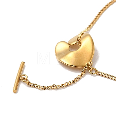 Titanium Steel Curved Bar Pendant Necklace with Heart Clasps NJEW-D054-05-1