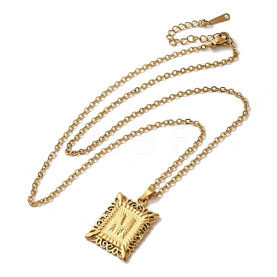 201 Stainless Steel Cable Chain Rectangle with Letter Pendant Necklaces NJEW-M070-01G-M-1