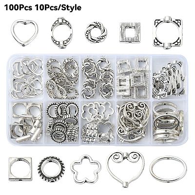 100Pcs 10 Styles Tibetan Style Alloy Bead Frames TIBEB-YW0001-27-1