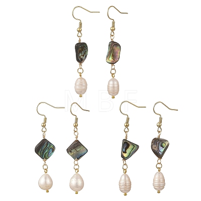 Natural Paua Shell & Natural Pearl Dangle Earrings EJEW-JE07333-1