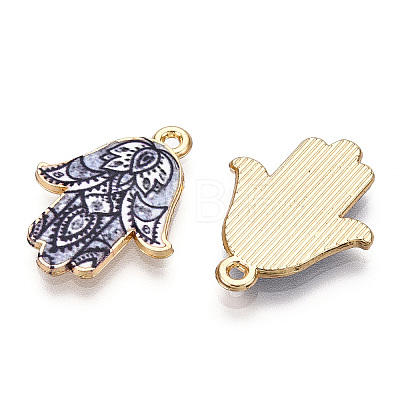 Printed Light Gold Tone Alloy Pendants ENAM-N056-206D-1