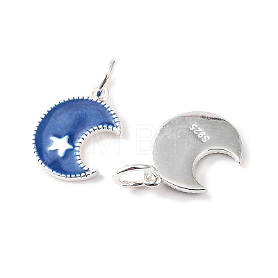 925 Sterling Silver Enamel Moon with Star Charms STER-G050-04S-1