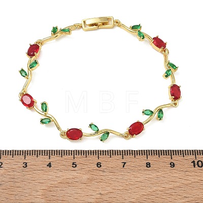 Brass Glass Flower Link Chain Bracelets KK-CBA7DFA-01G-09-1
