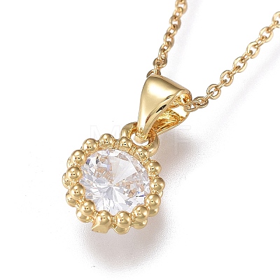 Brass Micro Pave Clear Cubic Zirconia Pendant Necklaces NJEW-R256-09-1
